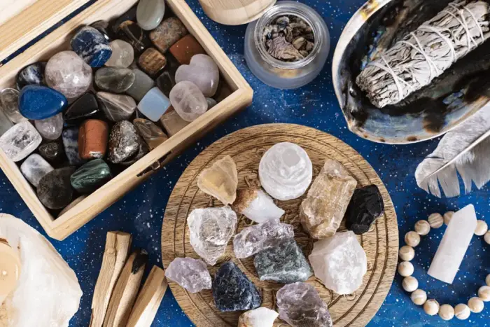 Healing crystals smudge kit with white sage and palo santo - Agate Mart wholesale